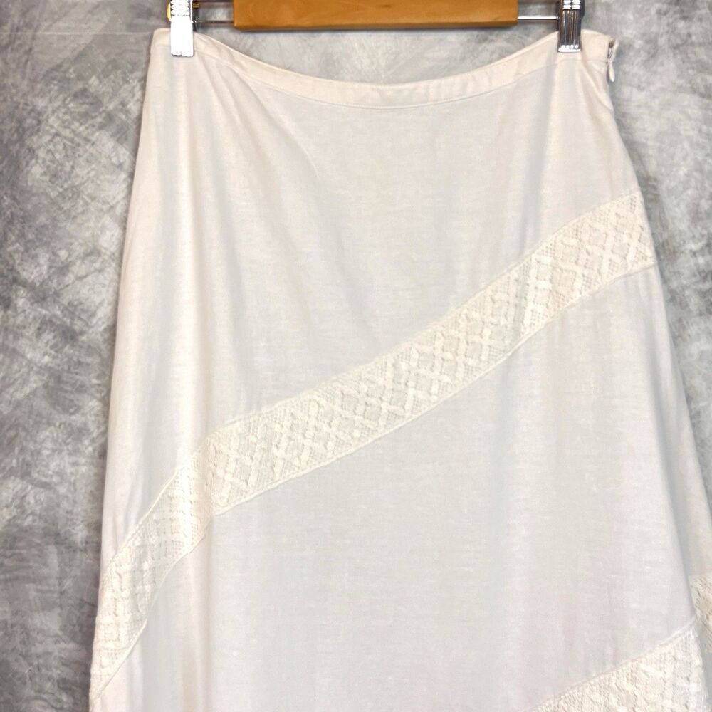 Carol Little White Linen Midi A-Line Skirt Size 10 Lace Trim Lined Cottagecore - Picture 3 of 14